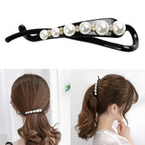 Black White Pearls Bow Banana Hair Clip Diamond Ponytail Holder Hair Clip