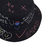 Fashion Graffiti Folding Fisherman Hat Unisex Hip Hop Bucket Cap Black