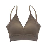 Women V Neck Padded Bralette Spaghetti Straps Khaki