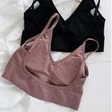 Women V Neck Padded Bralette Spaghetti Straps Bean Paste