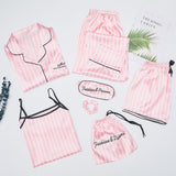 7Pieces Womens Pajamas Set Printed Sleepwear Suits Loungewear Striped L