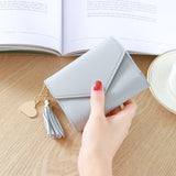 Women Simple Short Wallet Tassel Coin Purse Card Holders Handbag Gray