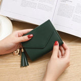 Women Simple Short Wallet Tassel Coin Purse Card Holders Handbag Dark Green