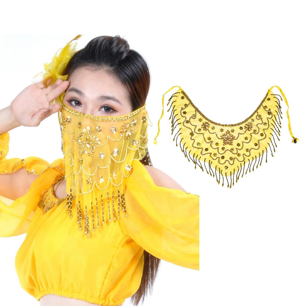 Women's Belly Dance Tribal Face Veil Yellow
