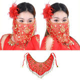 Maxbell Women's Belly Dance Tribal Face Veil Red