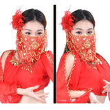 Maxbell Women's Belly Dance Tribal Face Veil Red