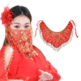 Maxbell Women's Belly Dance Tribal Face Veil Red