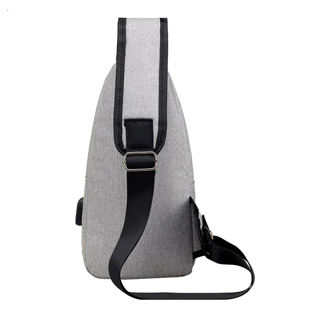 Fashion Men Sling Chest Bag Shoulder Bag USB Charging Port Daypack Gray
