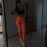 Maxbell Women Yoga Pants High Waist Push Up Workout Leggings M Orange