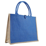 Women Casual Shoulder Bag Linen Color Block Tote Bag for Shopping Blue