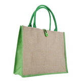 Women Casual Shoulder Bag Linen Color Block Tote Bag for Shopping Green Side