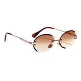 Women Rimless Diamond Cutting Sunglasses Eyewear Shades Brown