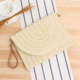 Women Handmade Straw Crossbody Bag Summer Beach Envelope Purse Beige