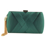 Womens Elegant Tassel Pendant Silk Evening Party Clutch Bag Dark Green