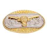 Maxbell Rodeo Engraved Golden Belts Buckle Metal Vintage Western Cowboy Ox Head