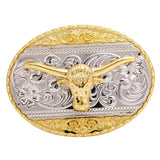 Maxbell Rodeo Engraved Golden Belts Buckle Metal Vintage Western Cowboy Ox Head