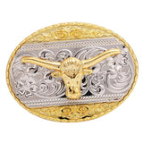 Maxbell Rodeo Engraved Golden Belts Buckle Metal Vintage Western Cowboy Ox Head
