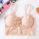 Lace Bralette Padded Lace Bandeau Bra with Straps for Women Beige