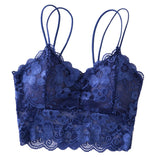 Lace Bralette Padded Lace Bandeau Bra with Straps for Women Blue