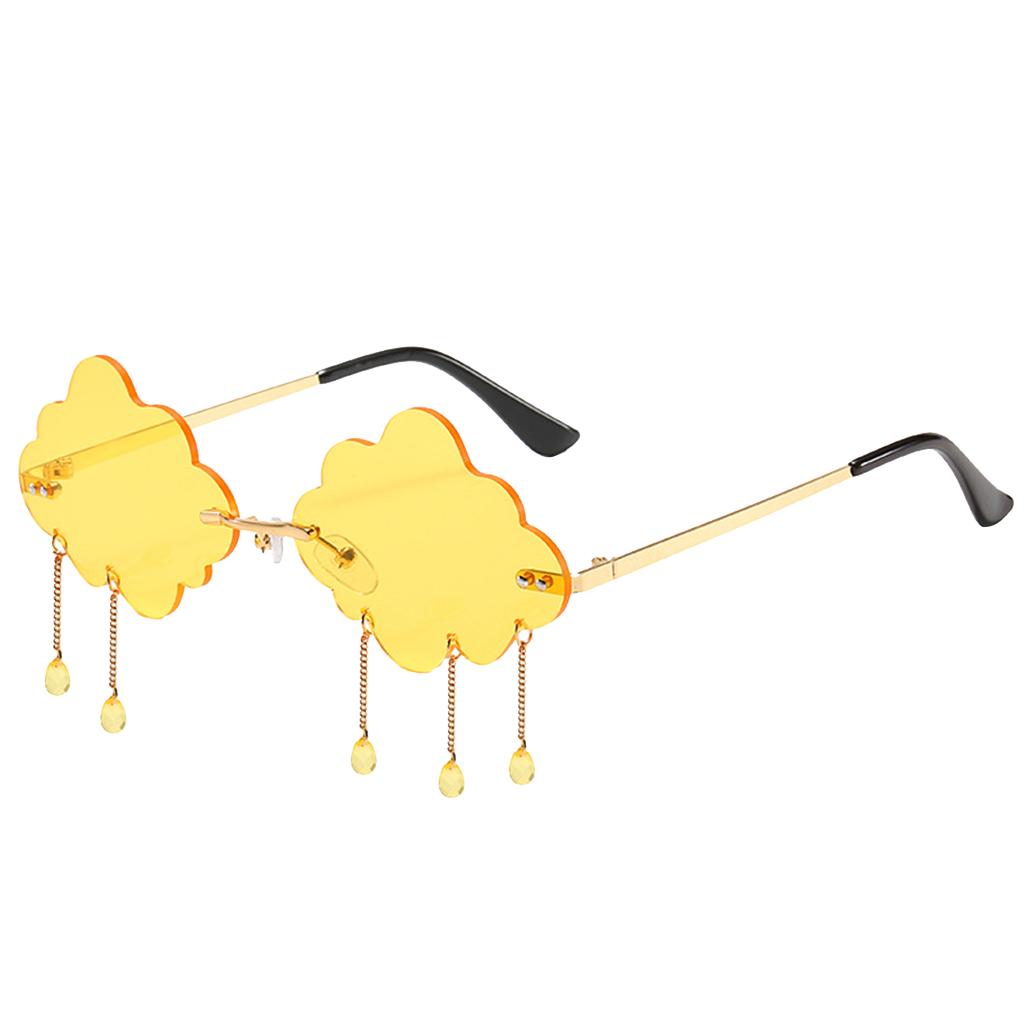 Fashion Rimless Sunglasses for Women Cloud Tassel Sunglasses Shades Yellow
