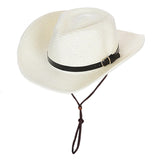 Foldable Summer Straw Hat Braided Cowboy Outdoor Sun Hat for Men and Women White