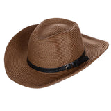 Foldable Summer Straw Hat Braided Cowboy Outdoor Sun Hat for Men and Women Coffee