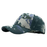 Women Mens Cotton Tie Dye Low Profile Baseball Cap Denim Blue+Green+White