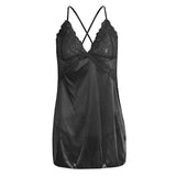 Maxbell Women's Babydoll Lingerie Lace Strappy Sleepwear T-back Set Nighty Black M