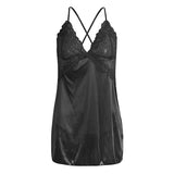 Maxbell Women's Babydoll Lingerie Lace Strappy Sleepwear T-back Set Nighty Black M