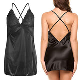 Maxbell Women's Babydoll Lingerie Lace Strappy Sleepwear T-back Set Nighty Black M