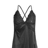 Maxbell Women's Babydoll Lingerie Lace Strappy Sleepwear T-back Set Nighty Black L