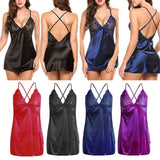 Maxbell Women's Babydoll Lingerie Lace Strappy Sleepwear T-back Set Nighty Black L