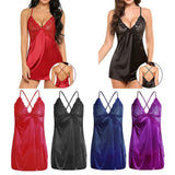Maxbell Women's Babydoll Lingerie Lace Strappy Sleepwear T-back Set Nighty Black L
