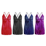 Maxbell Women's Babydoll Lingerie Lace Strappy Sleepwear T-back Set Nighty Black L