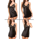 Maxbell Women's Babydoll Lingerie Lace Strappy Sleepwear T-back Set Nighty Black XL
