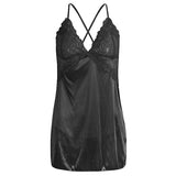 Maxbell Women's Babydoll Lingerie Lace Strappy Sleepwear T-back Set Nighty Black XL