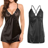 Maxbell Women's Babydoll Lingerie Lace Strappy Sleepwear T-back Set Nighty Black XL