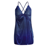 Maxbell Women's Babydoll Lingerie Lace Strappy Sleepwear T-back Set Nighty Blue L