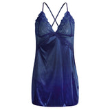 Maxbell Women's Babydoll Lingerie Lace Strappy Sleepwear T-back Set Nighty Blue XL