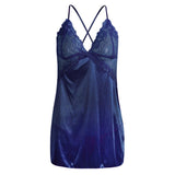 Maxbell Women's Babydoll Lingerie Lace Strappy Sleepwear T-back Set Nighty Blue XL