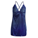 Maxbell Women's Babydoll Lingerie Lace Strappy Sleepwear T-back Set Nighty Blue XL