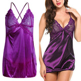 Maxbell Women's Babydoll Lingerie Lace Strappy Sleepwear T-back Set Nighty Purple XL