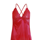 Maxbell Women's Babydoll Lingerie Lace Strappy Sleepwear T-back Set Nighty Red M