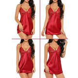 Maxbell Women's Babydoll Lingerie Lace Strappy Sleepwear T-back Set Nighty Red M