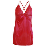 Maxbell Women's Babydoll Lingerie Lace Strappy Sleepwear T-back Set Nighty Red M