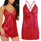 Maxbell Women's Babydoll Lingerie Lace Strappy Sleepwear T-back Set Nighty Red M