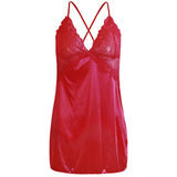 Maxbell Women's Babydoll Lingerie Lace Strappy Sleepwear T-back Set Nighty Red L