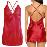 Maxbell Women's Babydoll Lingerie Lace Strappy Sleepwear T-back Set Nighty Red L