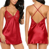 Maxbell Women's Babydoll Lingerie Lace Strappy Sleepwear T-back Set Nighty Red XL