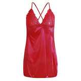 Maxbell Women's Babydoll Lingerie Lace Strappy Sleepwear T-back Set Nighty Red XL